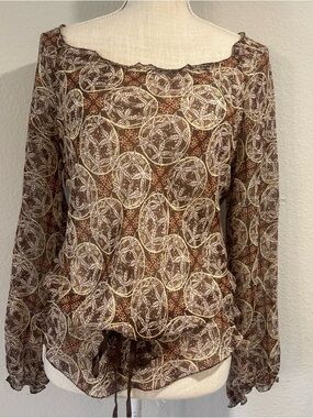 Vintage Max Studio Brown Silk Top Fairy Grunge Earthy Boho Size Small
